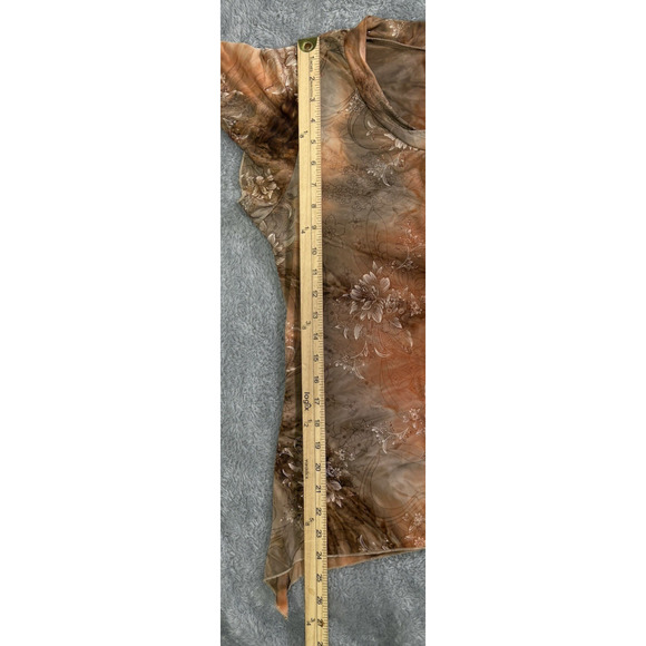 VTG Dressbarn Petit Large Top Orange Brown Floral Y2k Sparkle Boho Fairy Stretch - Picture 5 of 8